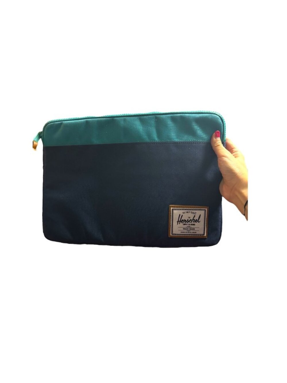 Herschel Supply Co Navy Blue Teal Laptop Sleeve Padded Fleece Lined Case Bag 15”